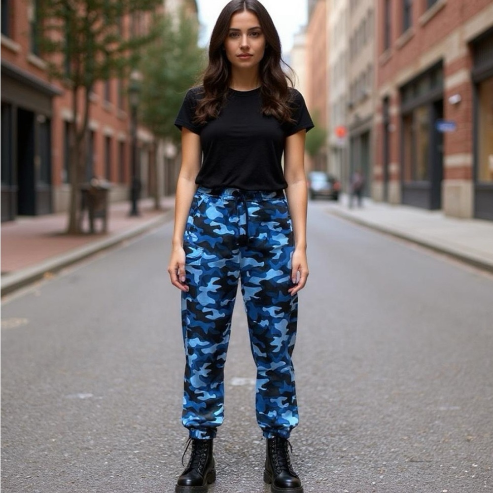Blue Camo Cargo Jogger Pants
